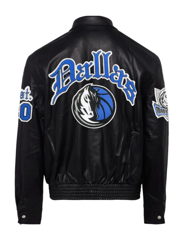 Dallas Mavericks NBA Jeff Hamilton Old English Black Leather Jacket 1
