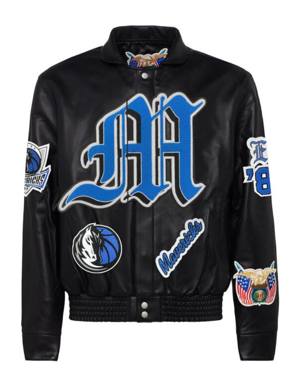 Dallas Mavericks NBA Jeff Hamilton Old English Black Leather Jacket 2