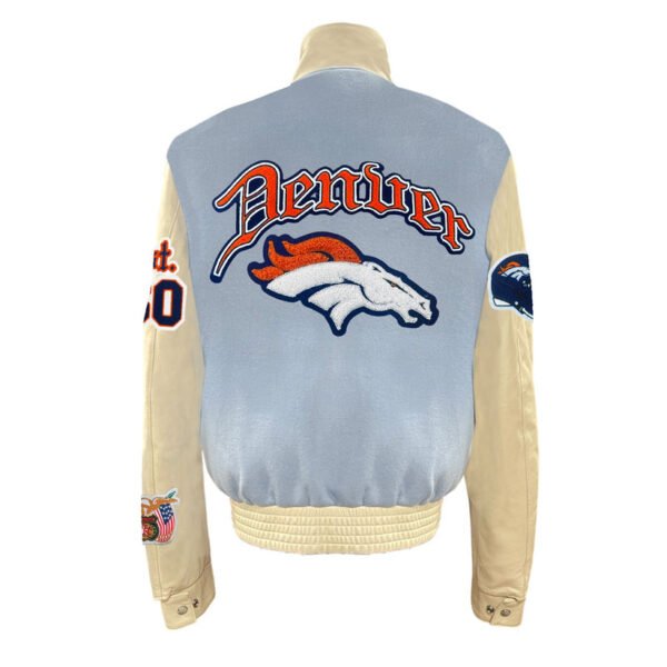 Denver Broncos NFL Baby Blue Wool Leather Old English Letterman Varsity Jacket 1