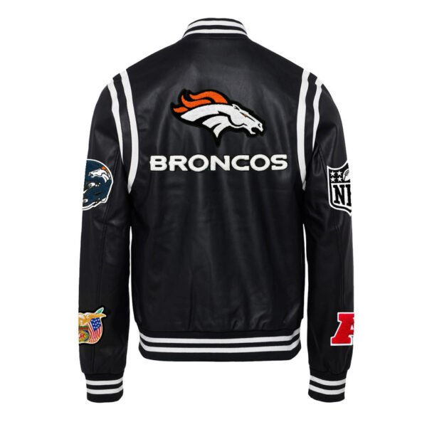 Denver Broncos NFL Jeff Hamilton Black White Leather Varsity Jacket 1