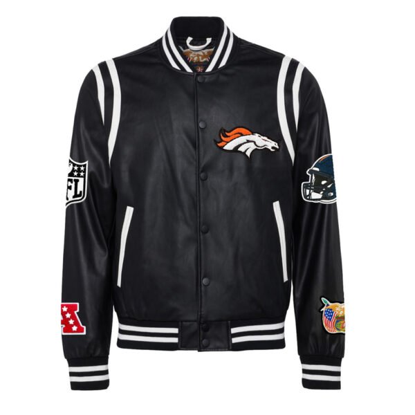 Denver Broncos NFL Jeff Hamilton Black White Leather Varsity Jacket 2