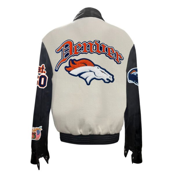 Denver Broncos NFL Off WhiteBlack Wool Leather Letterman Varsity Jacket 1