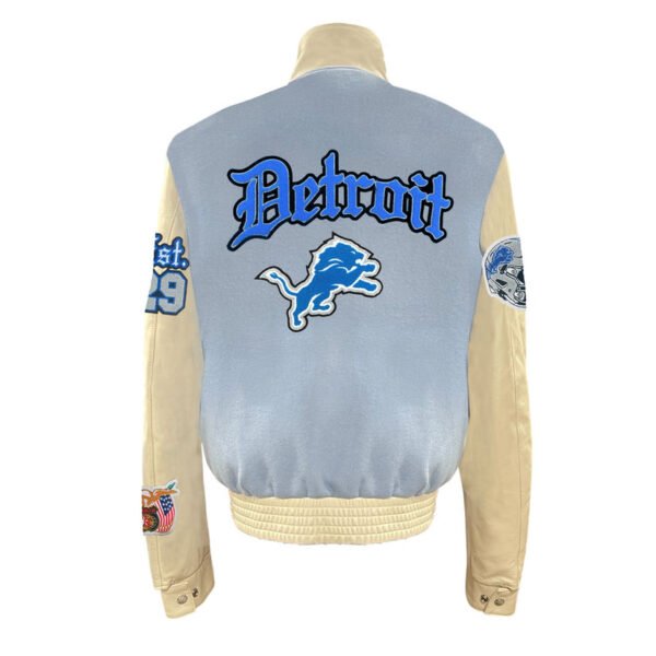 Detroit Lions NFL Baby Blue Wool Leather Old English Letterman Varsity Jacket 1