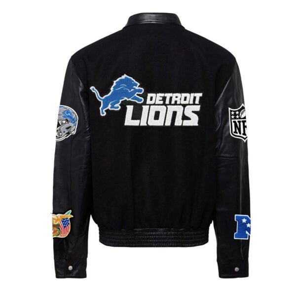 Detroit Lions NFL Black Wool Leather Letterman Varsity Jacket 1