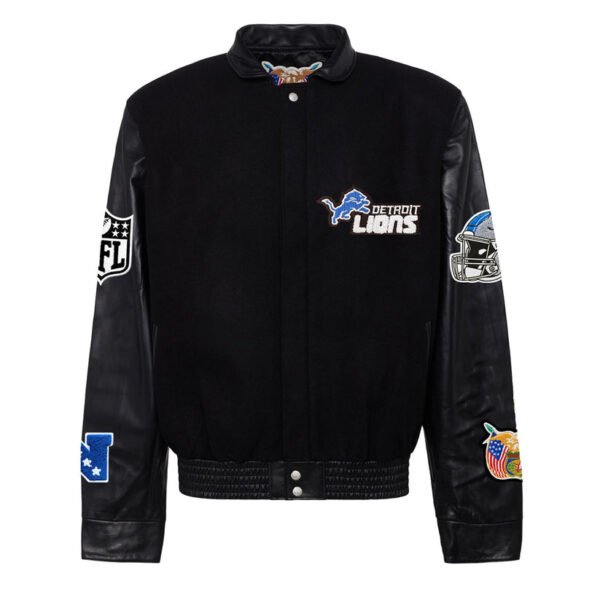 Detroit Lions NFL Black Wool Leather Letterman Varsity Jacket 2