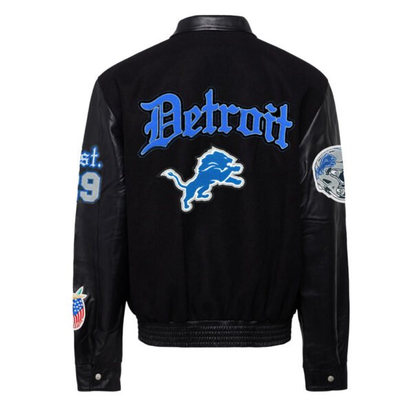 Detroit Lions NFL BlackBlack Wool Leather Old English Letterman Varsity Jacket 1