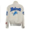 Detroit Lions NFL White Wool Leather Old English Letterman Varsity Jacket 1