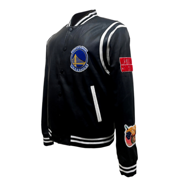 Golden State Warriors Jeff Hamilton NBA Black White Leather Varsity Jacket 1