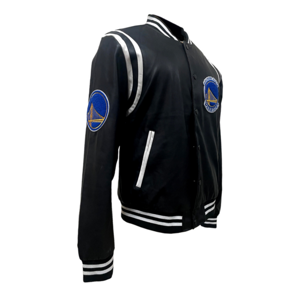 Golden State Warriors Jeff Hamilton NBA Black White Leather Varsity Jacket 2