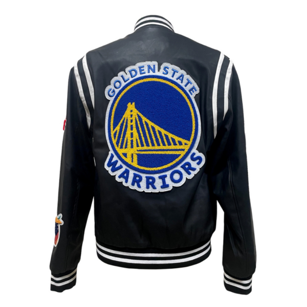 Golden State Warriors Jeff Hamilton NBA Black White Leather Varsity Jacket 3