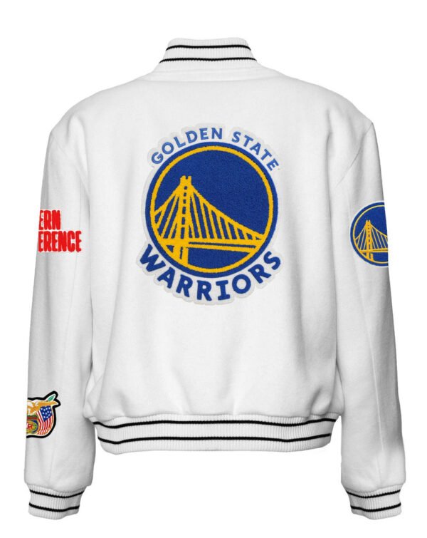 Golden State Warriors NBA Jeff Hamilton Wool Varsity White Jacket 1