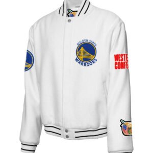 Golden State Warriors NBA Jeff Hamilton Wool Varsity White Jacket 2