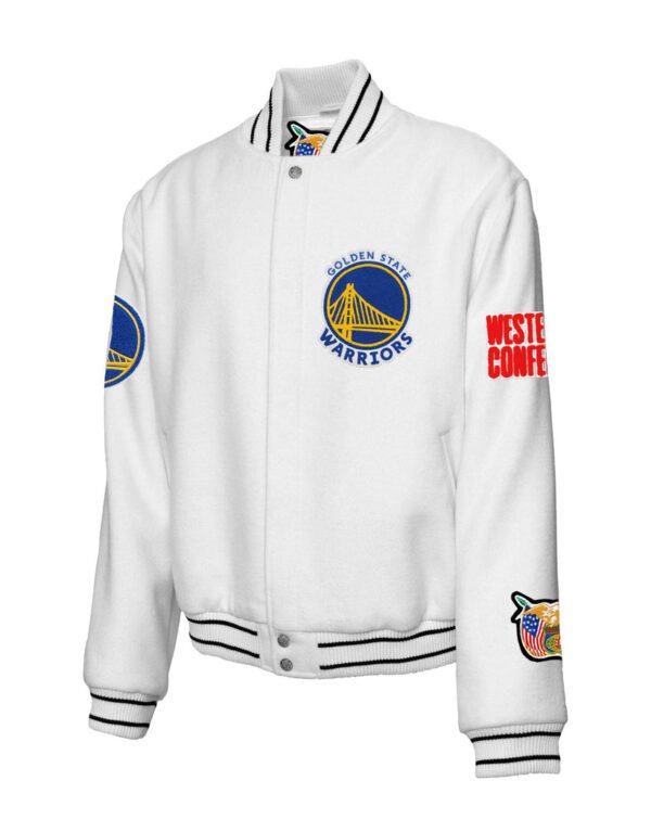 Golden State Warriors NBA Jeff Hamilton Wool Varsity White Jacket 2