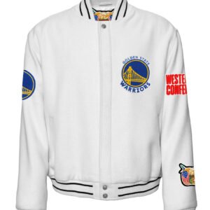 Golden State Warriors NBA Jeff Hamilton Wool Varsity White Jacket 3