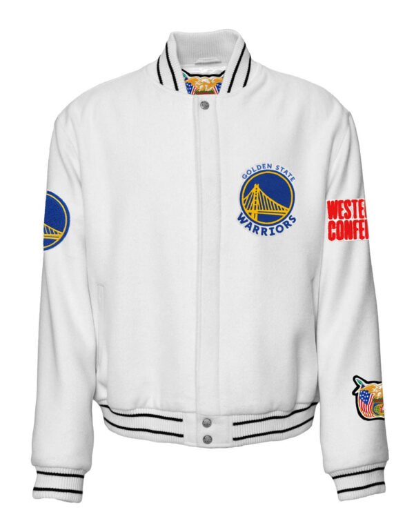 Golden State Warriors NBA Jeff Hamilton Wool Varsity White Jacket 3