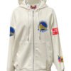 Golden State Warriors NBA Lightweight Zip up White Leather Hooded Jacket 1