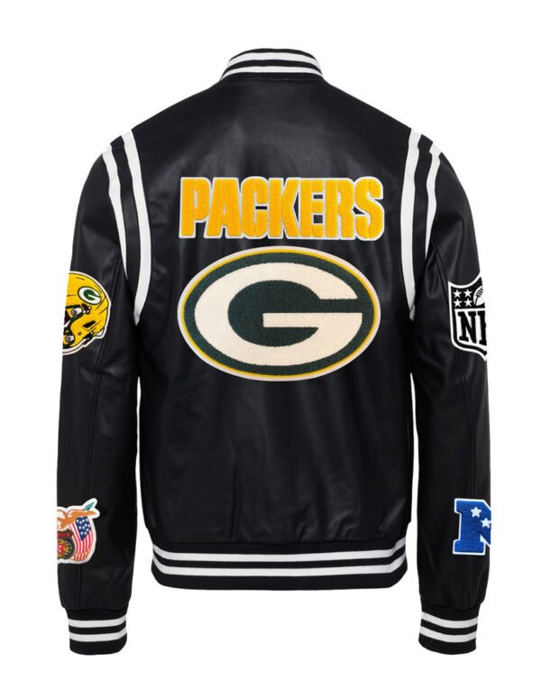 Green Bay Packers NFL Jeff Hamilton Black White Leather Varsity Jacket 1