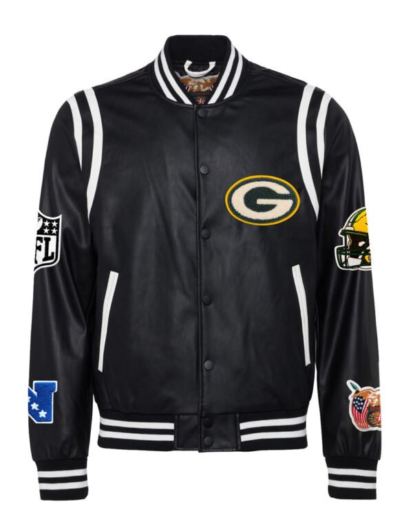 Green Bay Packers NFL Jeff Hamilton Black White Leather Varsity Jacket 2