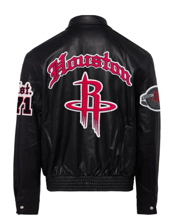 Houston Rockets NBA Jeff Hamilton Old English Black Leather Jacket 1