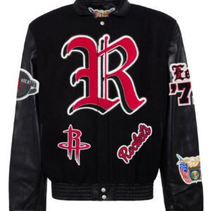 Houston Rockets NBA Jeff Hamilton Old English Black Wool Leather Letterman Varsity