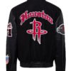 Houston Rockets NBA Jeff Hamilton Old English Black Wool Leather Letterman Varsity 1