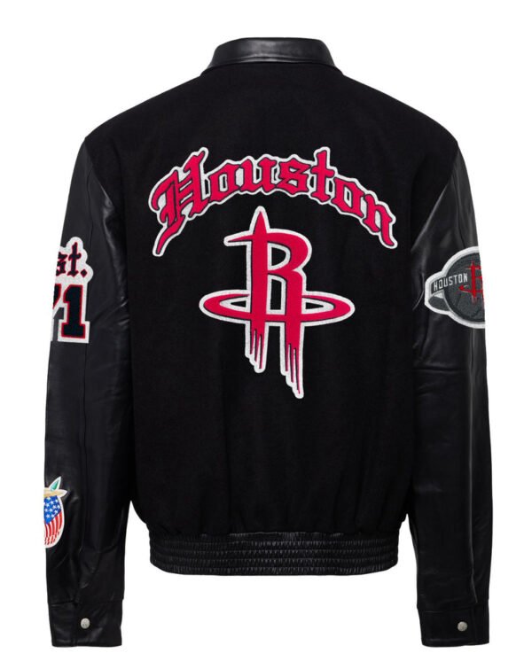 Houston Rockets NBA Jeff Hamilton Old English Black Wool Leather Letterman Varsity 1