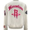 Houston Rockets NBA Jeff Hamilton Wool Varsity Old English White Jacket 1