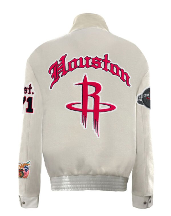 Houston Rockets NBA Old English White Wool Leather Letterman Varsity Jacket 1