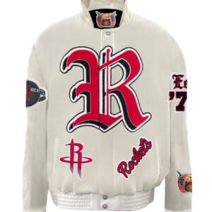 Houston Rockets NBA Old English White Wool Leather Letterman Varsity Jacket 2