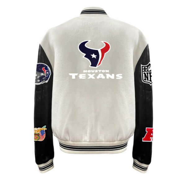 Houston Texans NFL Off WhiteBlack Wool Leather Letterman Varsity Jacket 1