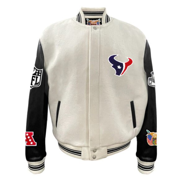 Houston Texans NFL Off WhiteBlack Wool Leather Letterman Varsity Jacket 2