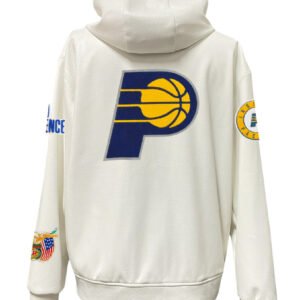 Indiana Pacers NBA Lightweight Zip up White Leather Hooded Jacket 2