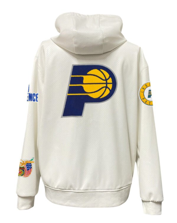 Indiana Pacers NBA Lightweight Zip up White Leather Hooded Jacket 2