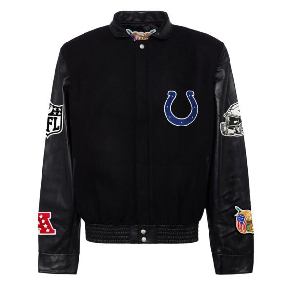 Indianapolis Colts NFL BlackBlack Wool Leather Letterman Varsity Jacket 2