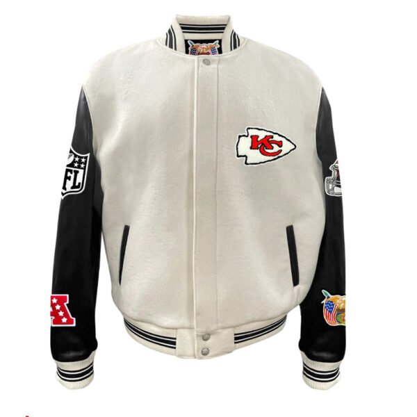 Kansas City Chiefs NFL Off WhiteBlack Wool Varsity Jacket 2