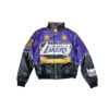 LA Lakers Skyline NBA Purple Black Leather Jacket 1