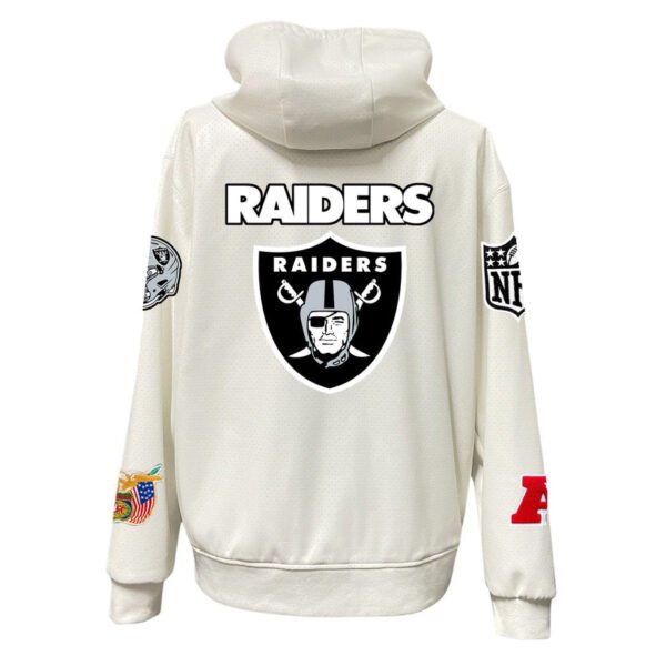 Las Vegas Raiders NFL Lightweight Zip up White Leather Hooded Jacket 2