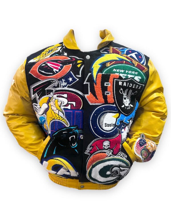 Limited Edition NFL Super Mega Patch Yellow Wool Leather Letterman Varsity Jacket