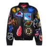 Limited Edition NHL Collage Black Leather Varsity Jacket 1