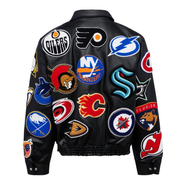 Limited Edition NHL Collage Black Leather Varsity Jacket 2