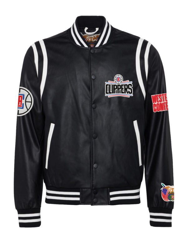 Los Angeles Clippers Jeff Hamilton NBA Black White Leather Varsity Jacket 2