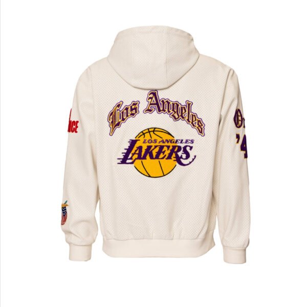 Los Angeles Lakers 1947 NBA Lightweight Zip up White Leather Hooded Jacket 1