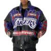Los Angeles Lakers 2001 Championship Jeff Hamilton NBA Black Blue Leather Jacket 1