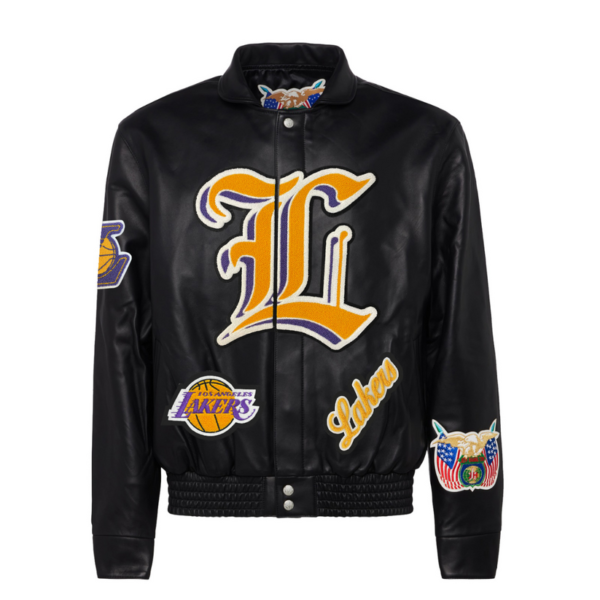 Los Angeles Lakers NBA Jeff Hamilton Black Yellow Leather Jacket 1