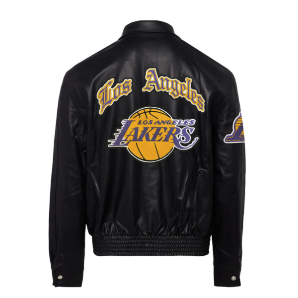 Los Angeles Lakers NBA Jeff Hamilton Black Yellow Leather Jacket 2