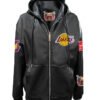 Los Angeles Lakers NBA Lightweight Zip up Black Leather Hooded Jacket 1