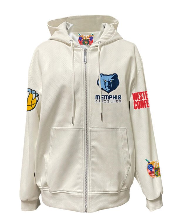 Memphis Grizzlies NBA Lightweight Zip up White Leather Hooded Jacket 1