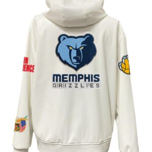 Memphis Grizzlies NBA Lightweight Zip up White Leather Hooded Jacket 2