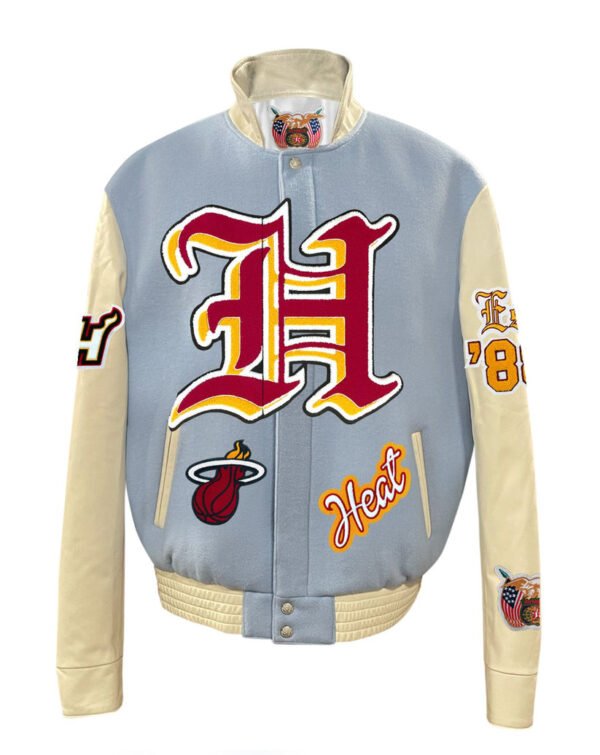 Miami Heat NBA Baby Blue Wool Leather Old English Letterman Varsity Jacket 1