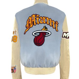 Miami Heat NBA Baby Blue Wool Leather Old English Letterman Varsity Jacket 2